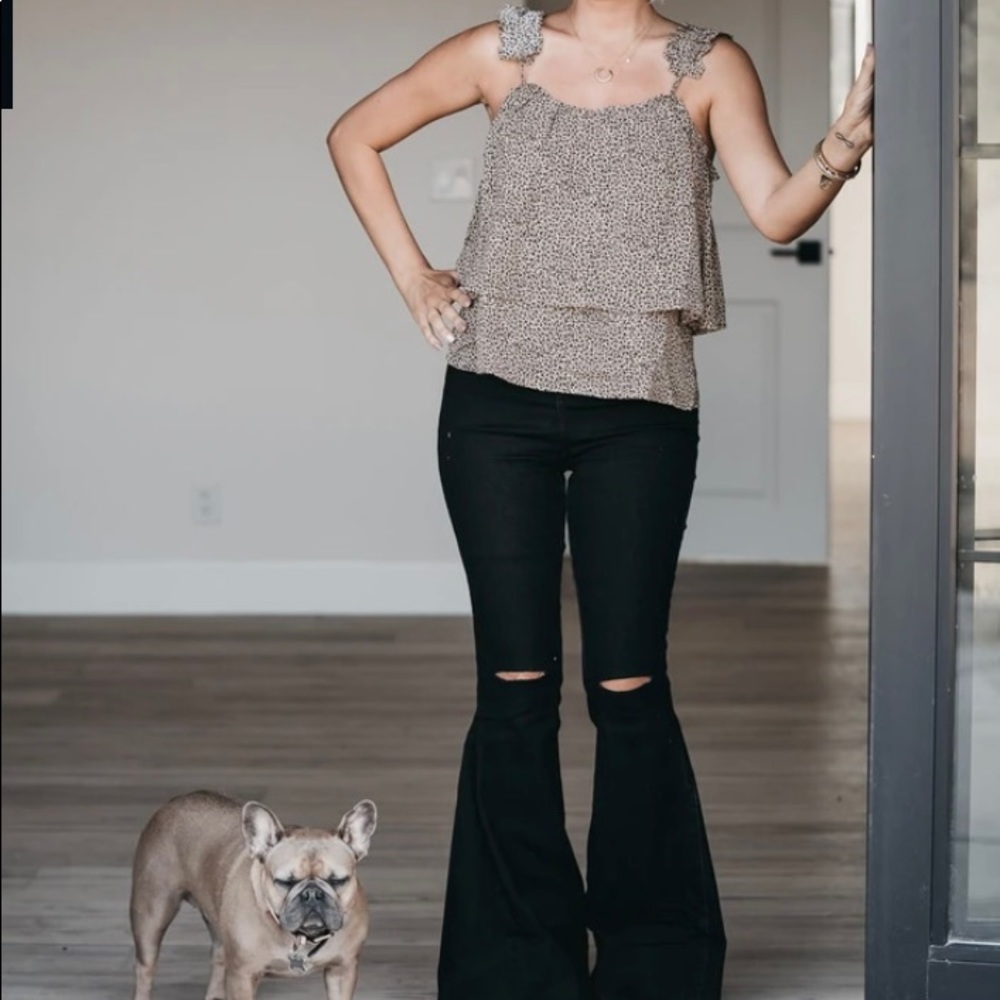 Leopard top with unique ruffle strap